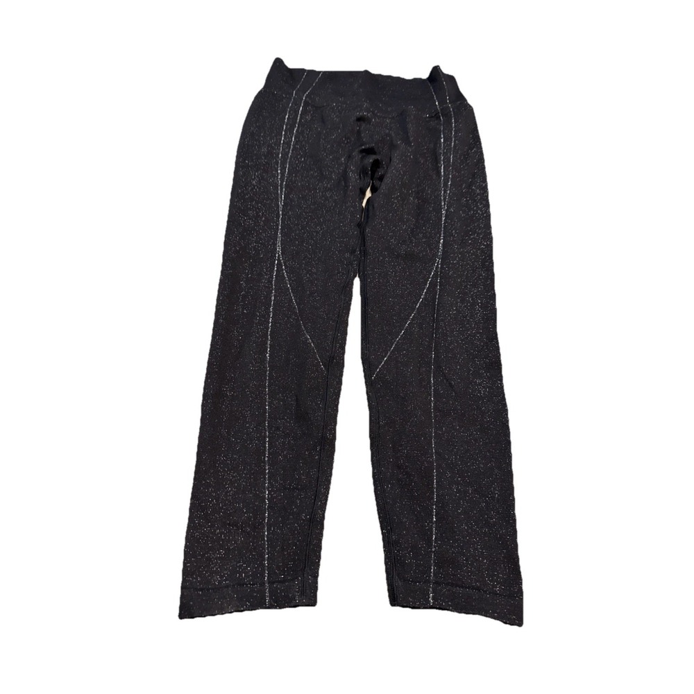 Victorias Secret Leggings Pants Womens Sz Large Black Silver Capri High Rise